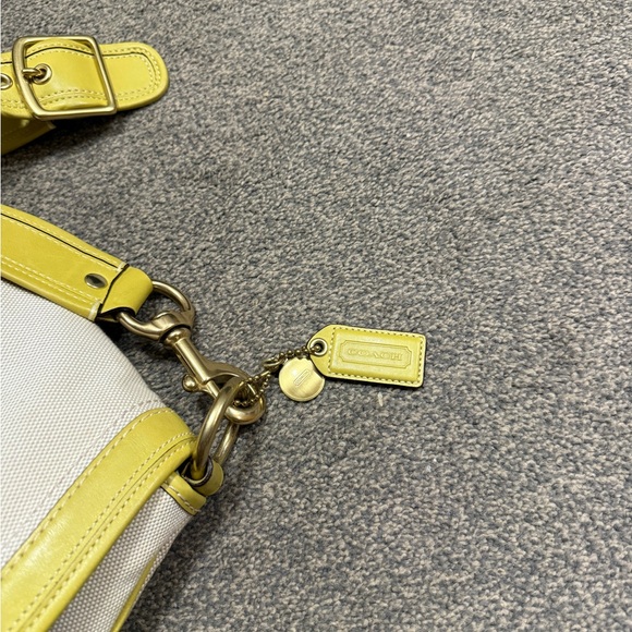 RARE VINTAGE COACH BAG Off WHITE CANVAS GREEN LEATHER LEGACY ALI SLIM FLAP 10828 - Picture 3 of 6